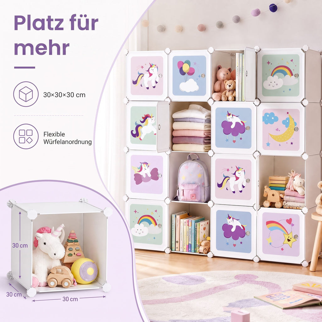 Regalsystem, Würfelregal mit 16 Würfeln, Türen