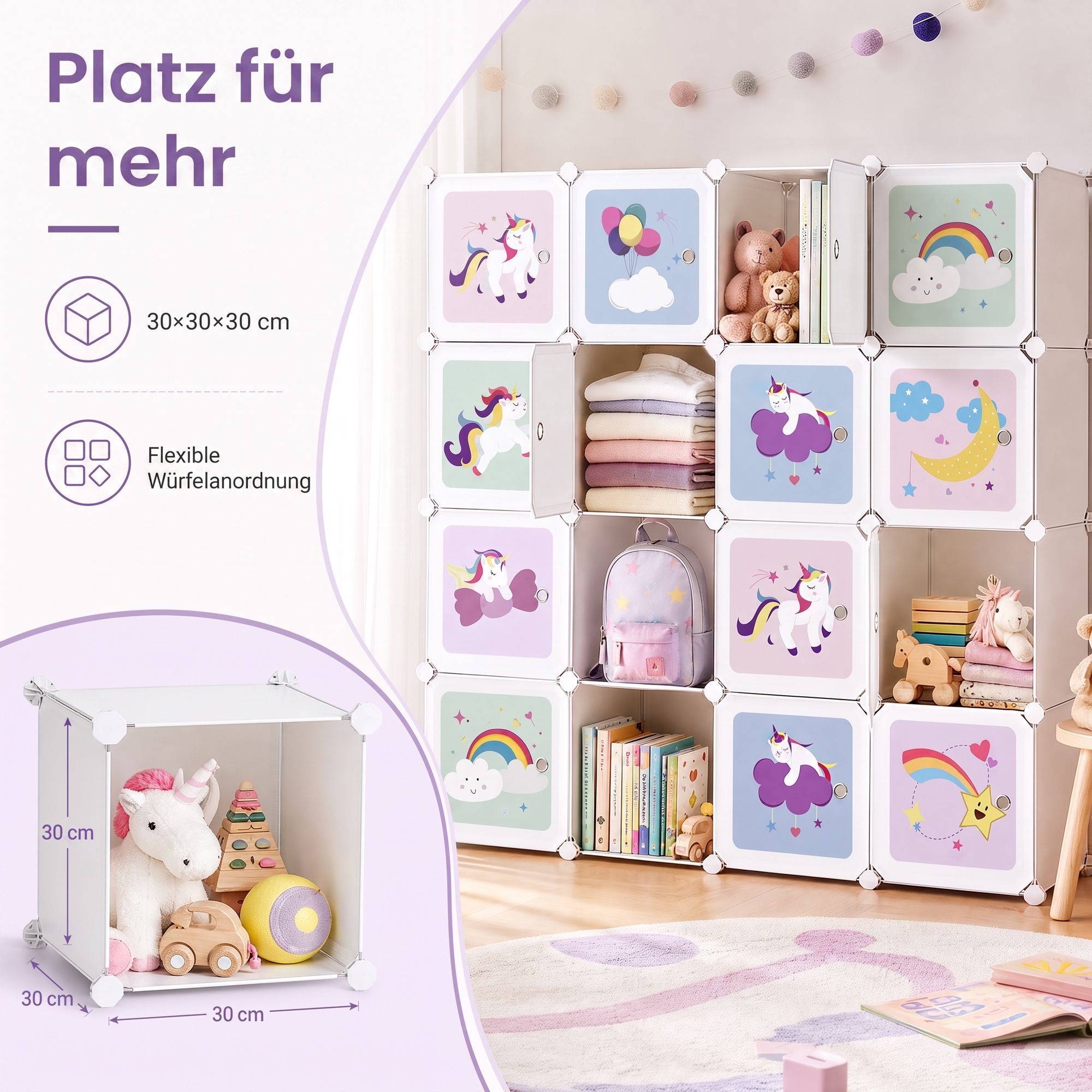 Regalsystem, Würfelregal mit 16 Würfeln, Türen