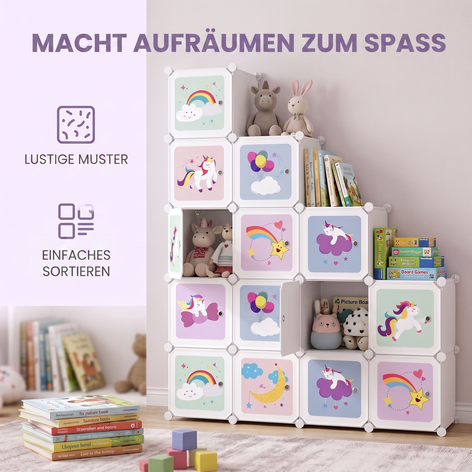 Regalsystem, Würfelregal mit 16 Würfeln, Türen