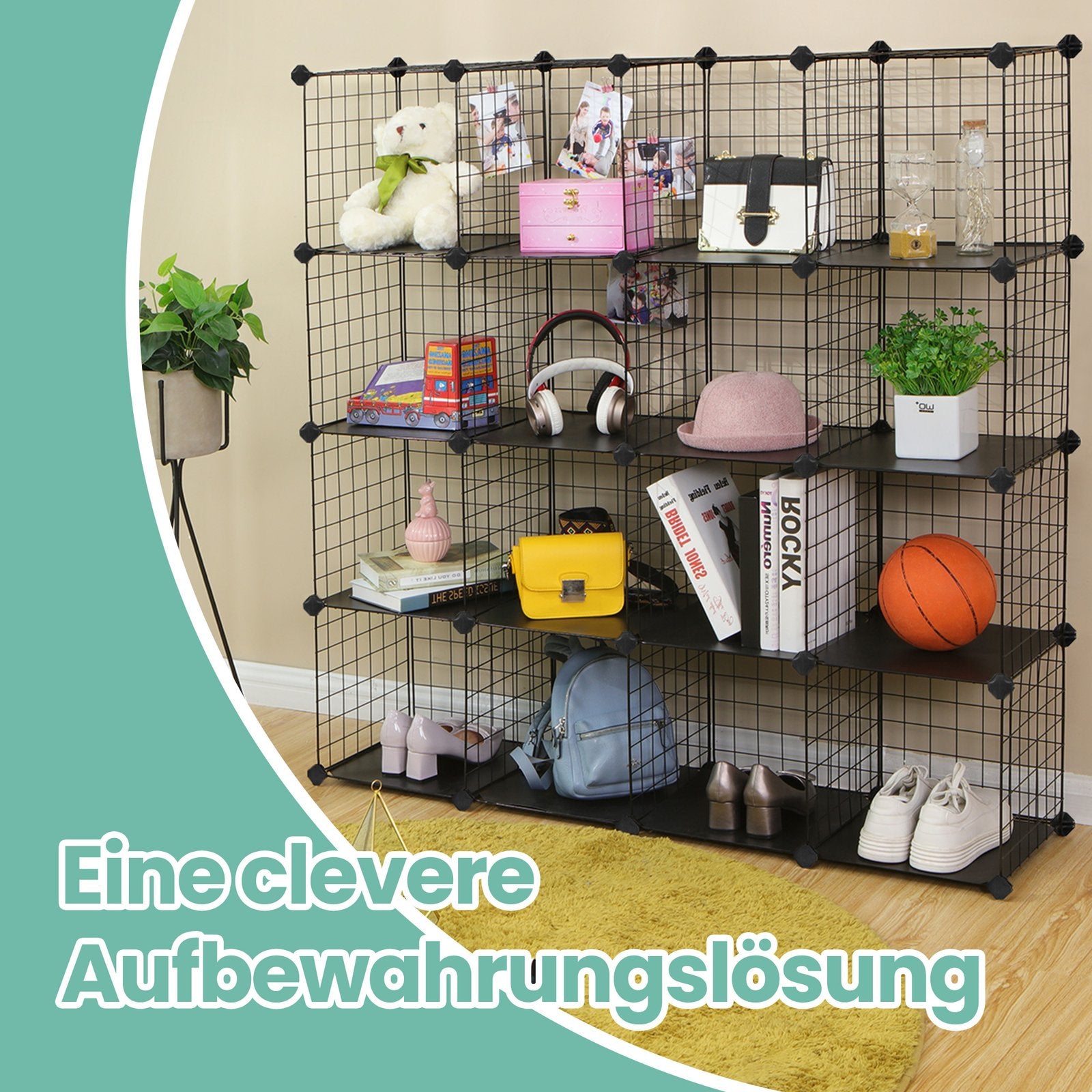 Steckregal 16 Gitterwürfel Schwarz
