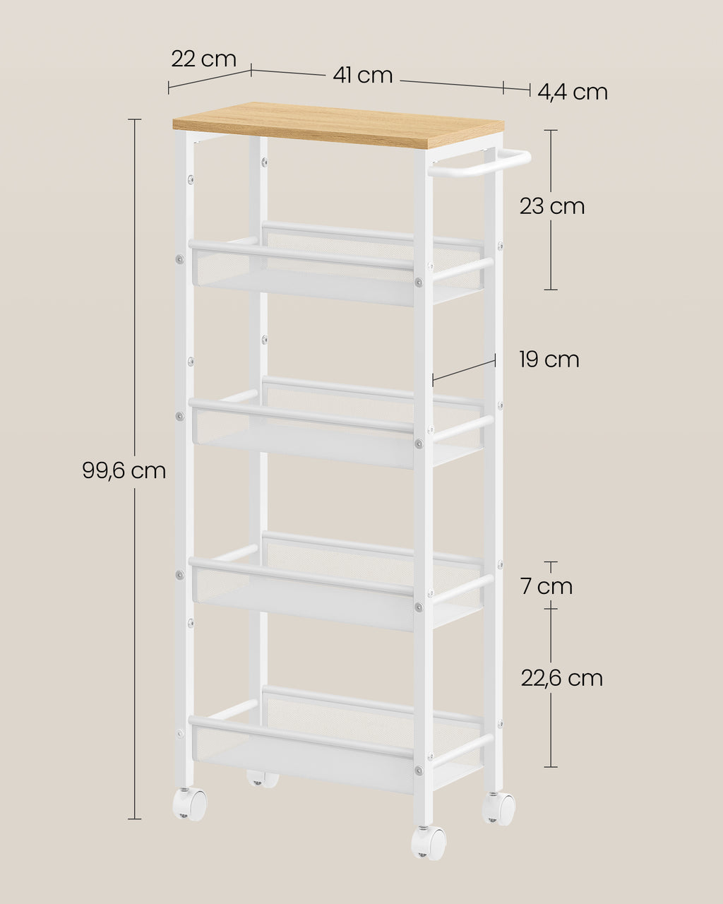 Rollwagen mit 5 Ebenen auf Rollen 22 x 45,4 x 99,6 cm