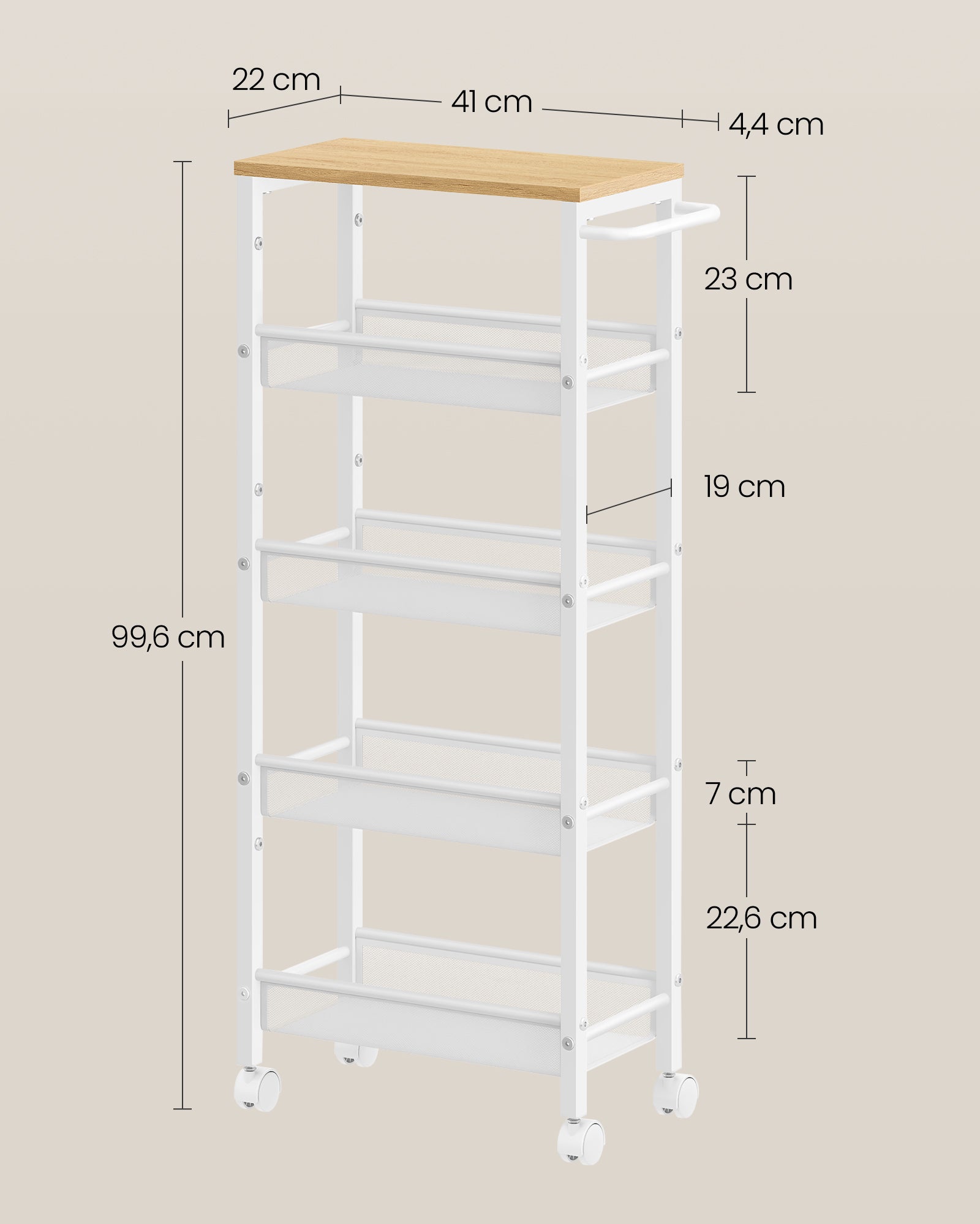 Rollwagen mit 5 Ebenen auf Rollen 22 x 45,4 x 99,6 cm