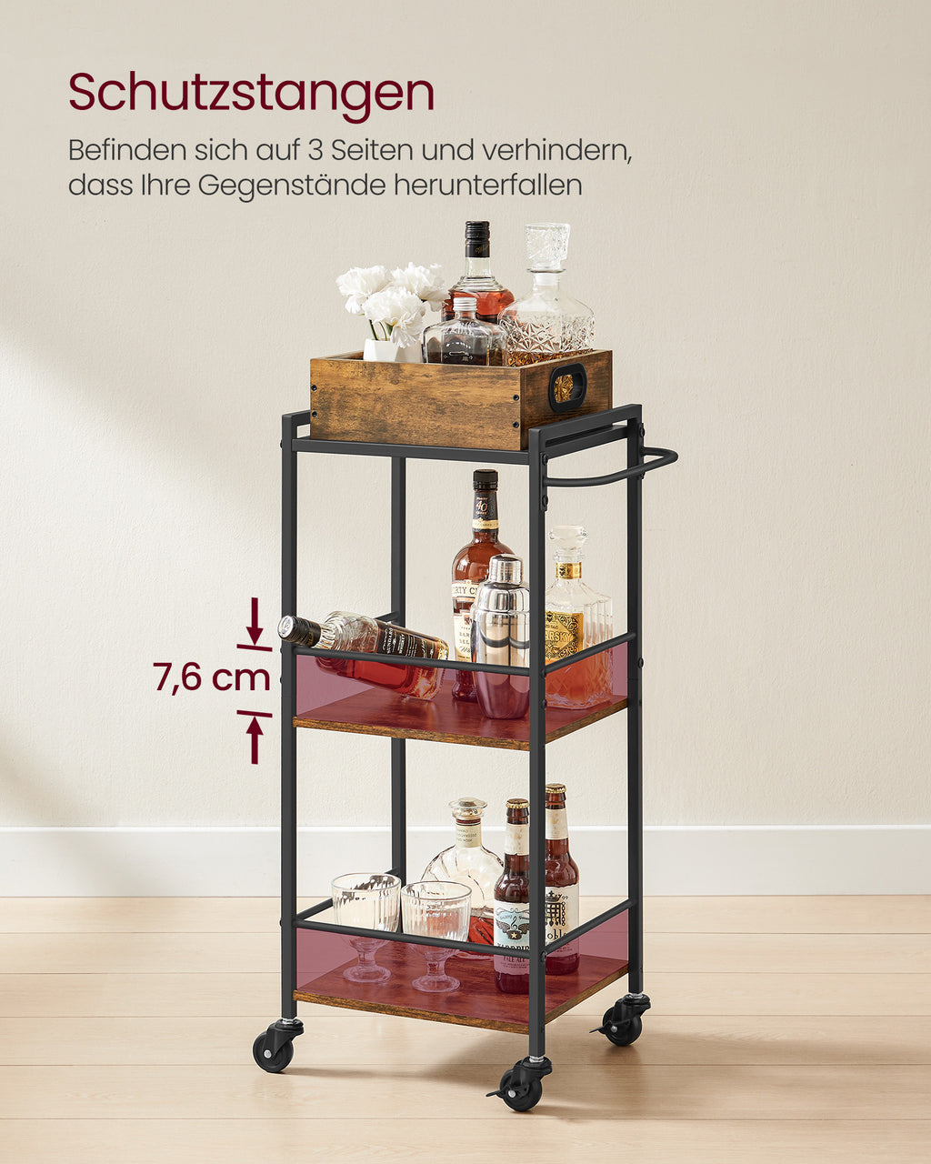 Servierwagen mit Füßen und Rollen vintagebraun-schwarz