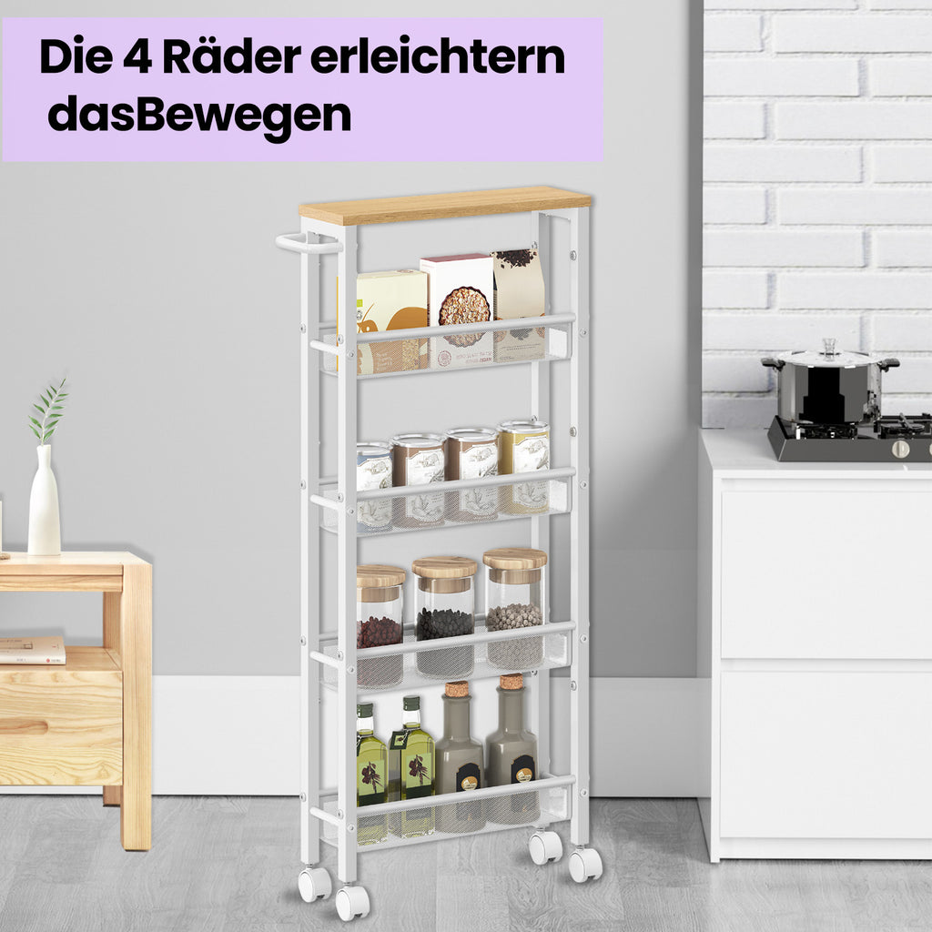 Rollwagen 5 Ebenen, Küchenwagen schmal, Nischenregal auf Rollen