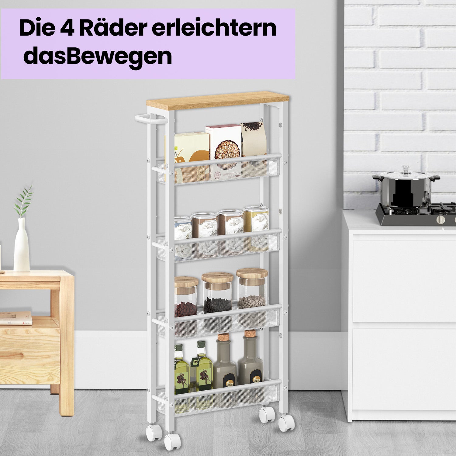 Rollwagen 5 Ebenen, Küchenwagen schmal, Nischenregal auf Rollen