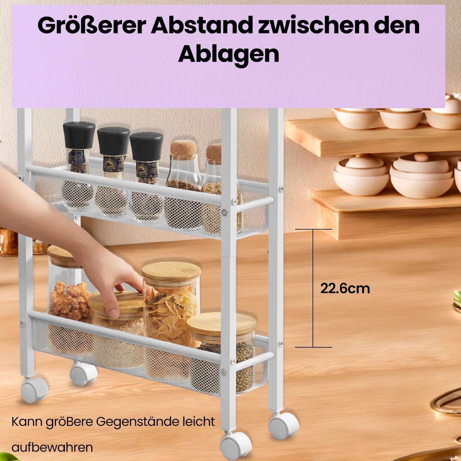 Rollwagen 5 Ebenen, Küchenwagen schmal, Nischenregal auf Rollen