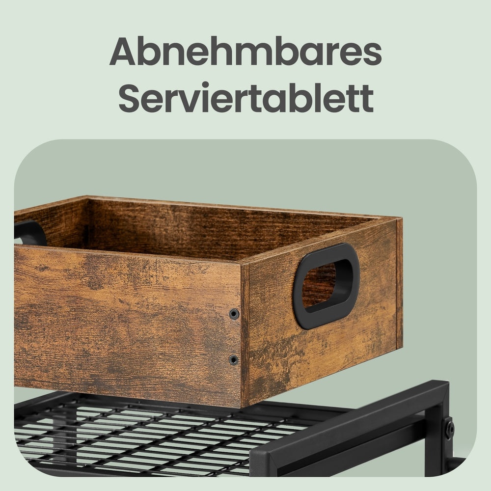 Küchenwagen mit Stahlrahmen, Servierwagen mit abnehmbarem Tablett, Küchenregal mit Rollen