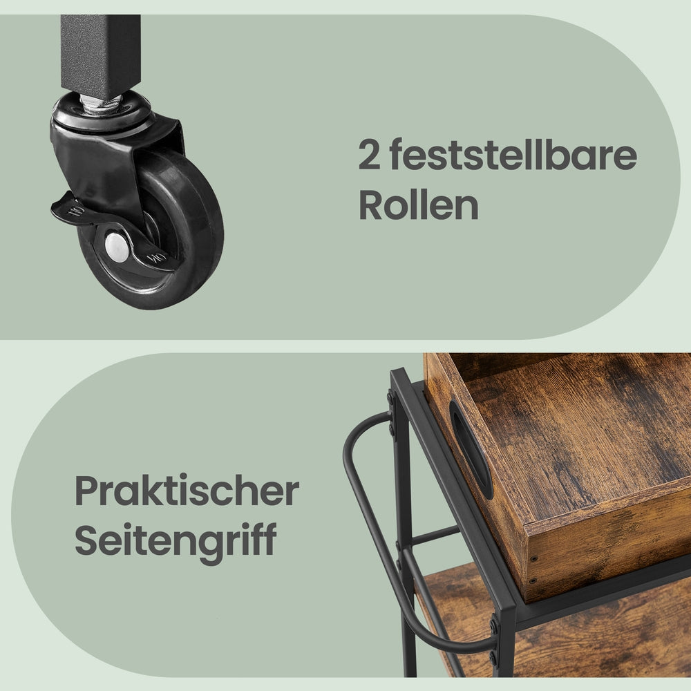 Küchenwagen mit Stahlrahmen, Servierwagen mit abnehmbarem Tablett, Küchenregal mit Rollen