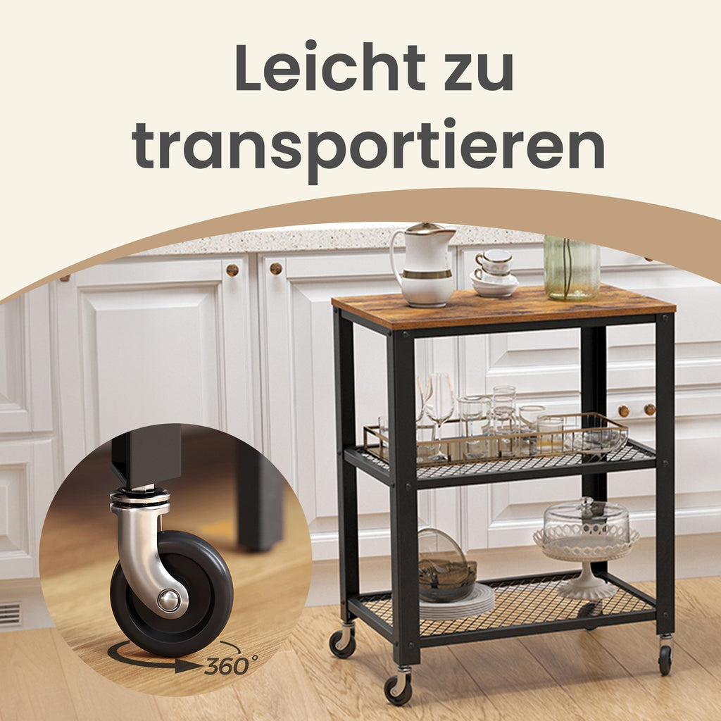 Servierwagen mit 3 Ebenen, Rollwagen, Aufbewahrungsregal