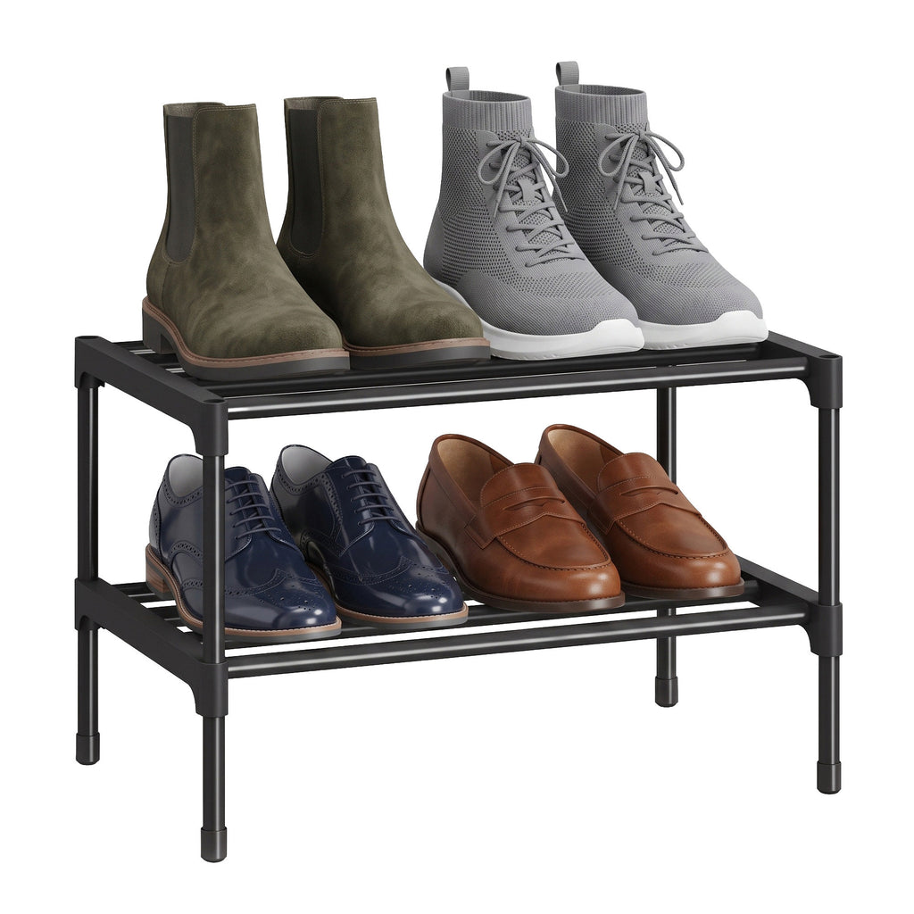 Schuhregal 2 Ebenen, Schmale Schuhablage aus Metall, Platzsparendes Steckregal