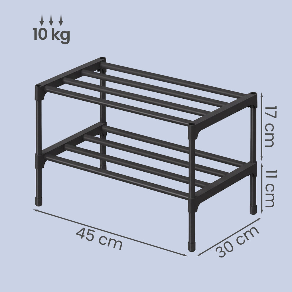 Schuhregal 2 Ebenen, Schmale Schuhablage aus Metall, Platzsparendes Steckregal
