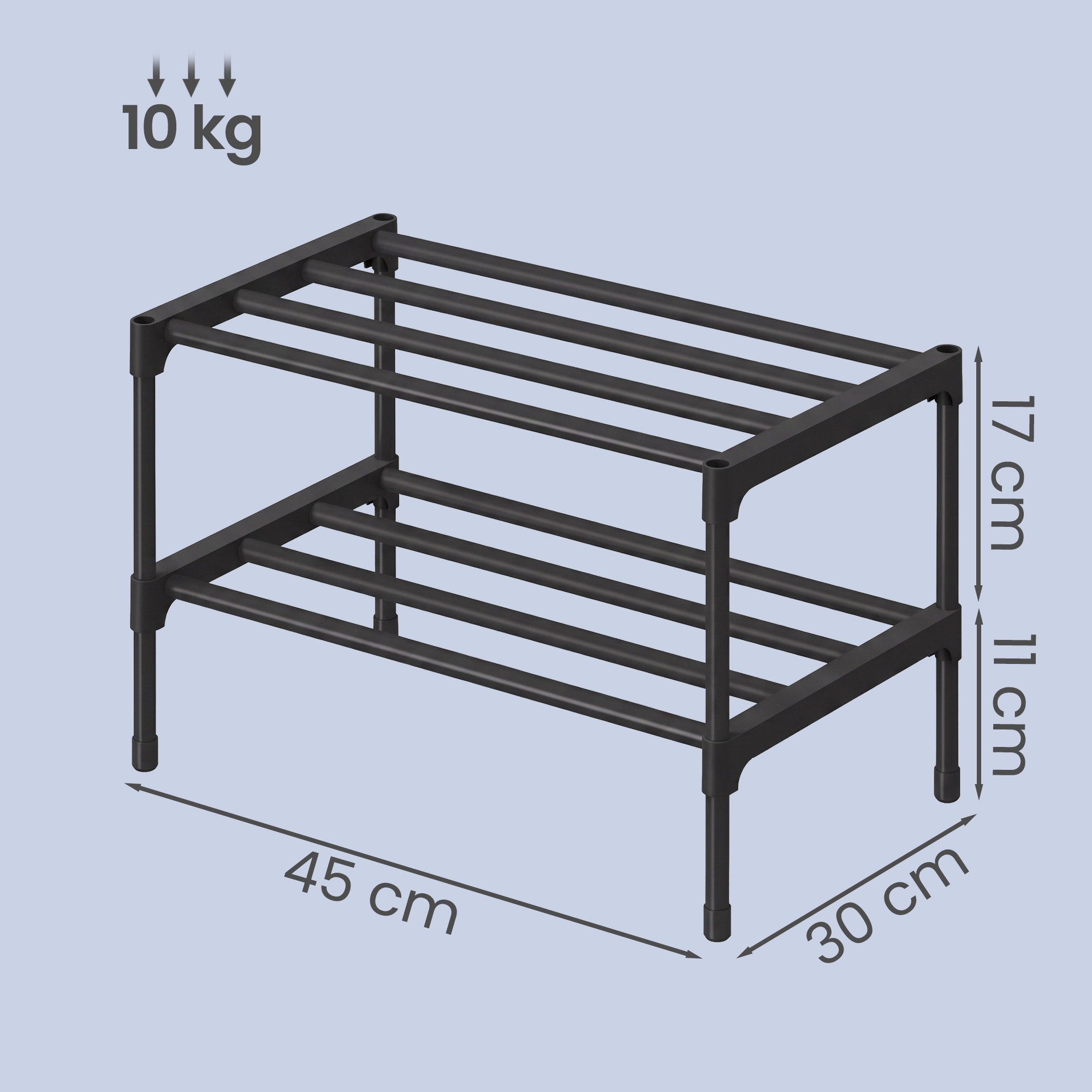 Schuhregal 2 Ebenen, Schmale Schuhablage aus Metall, Platzsparendes Steckregal