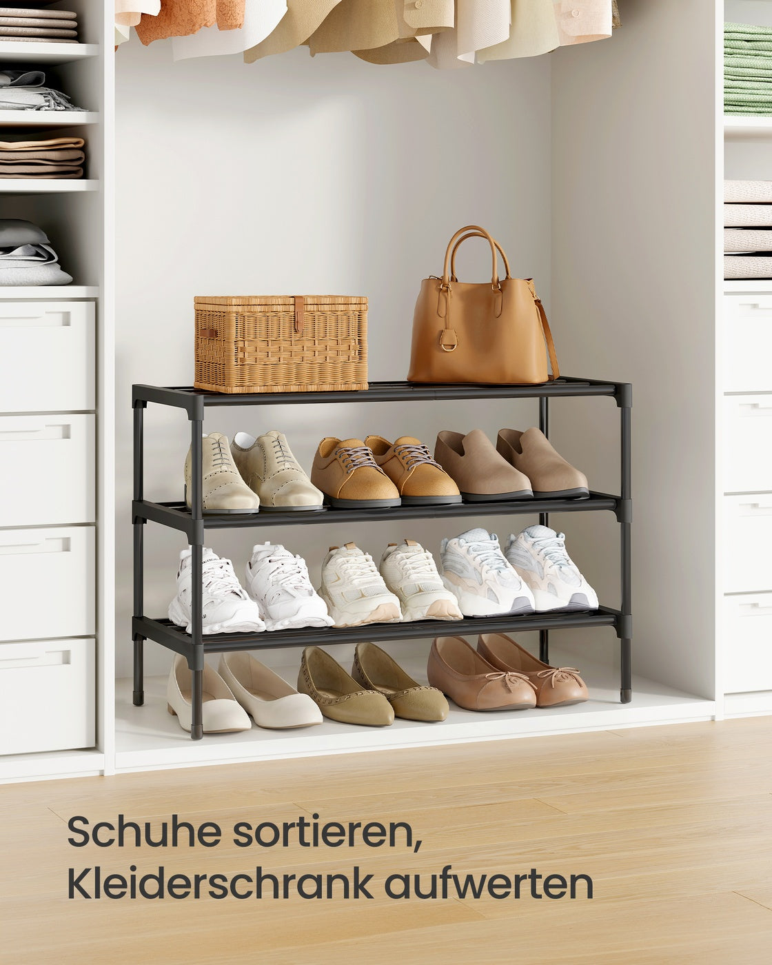Schuhregal Metall schwarz 3 Ebenen 62,3x30x55 cm stapelbar