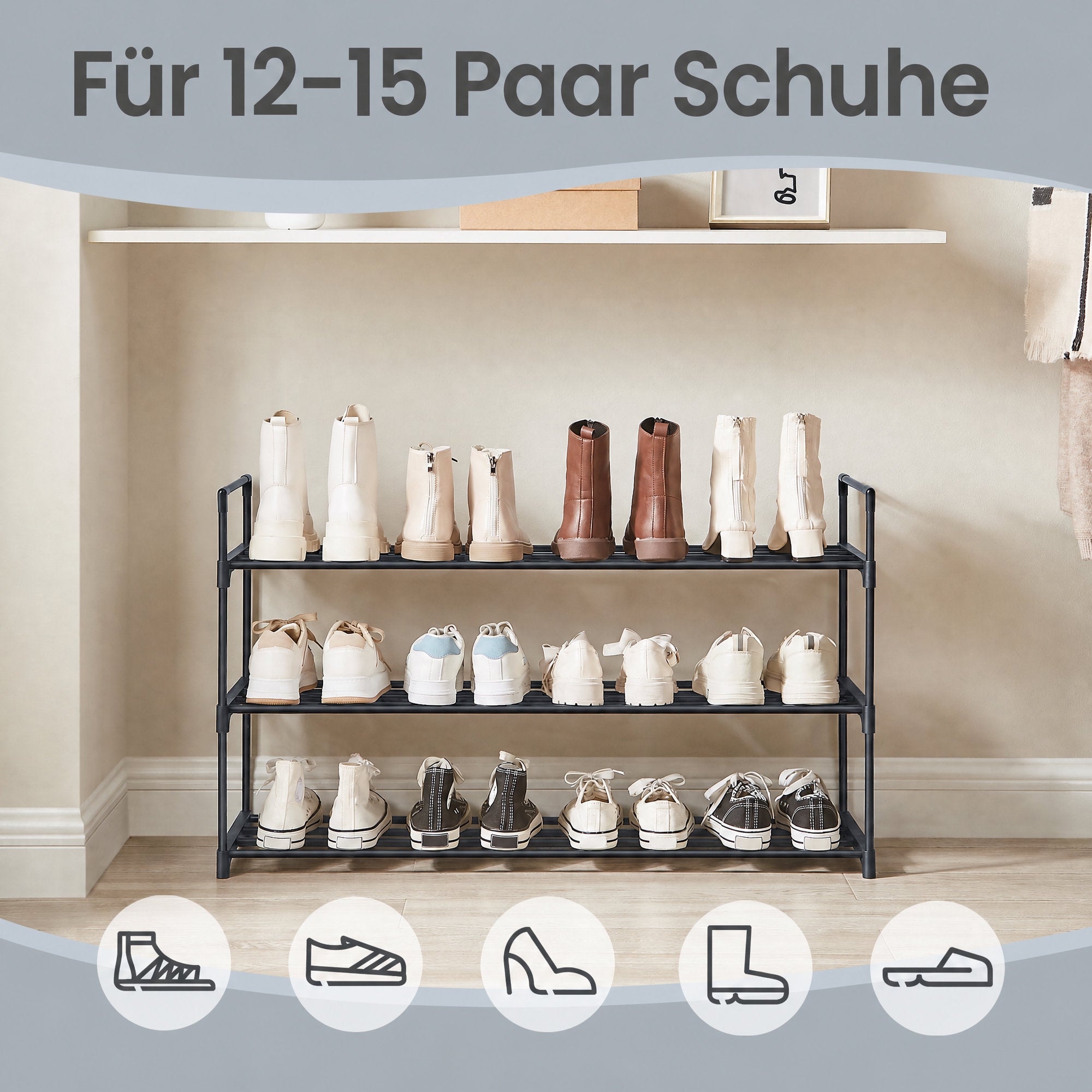 Schuh-Organizer mit 3 Ebenen, Schuhregal, für 12-15 Paar Schuhe