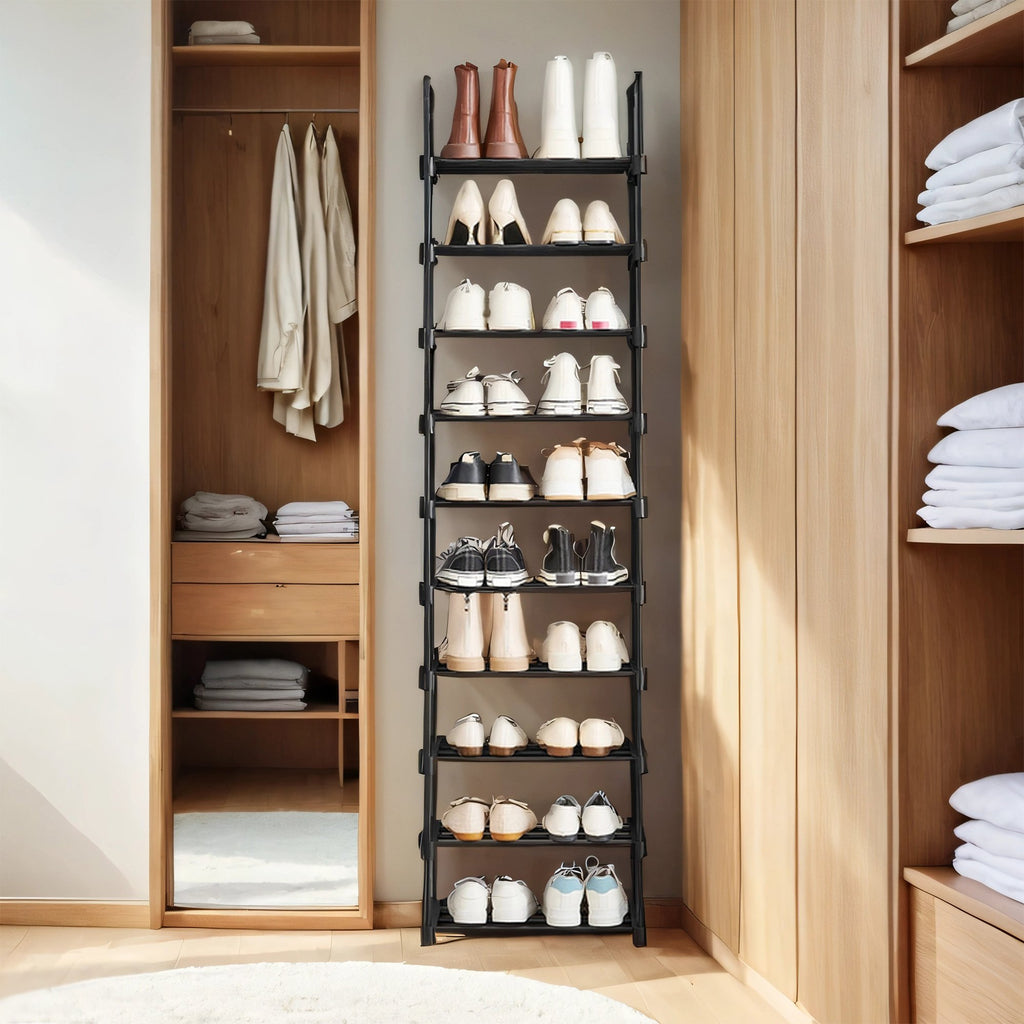 Schuhregal mit 10 Ebenen, offener Schuhschrank hoch, Schuhständer schmal