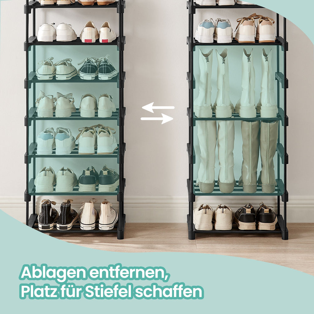 Schuhregal mit 10 Ebenen, offener Schuhschrank hoch, Schuhständer schmal