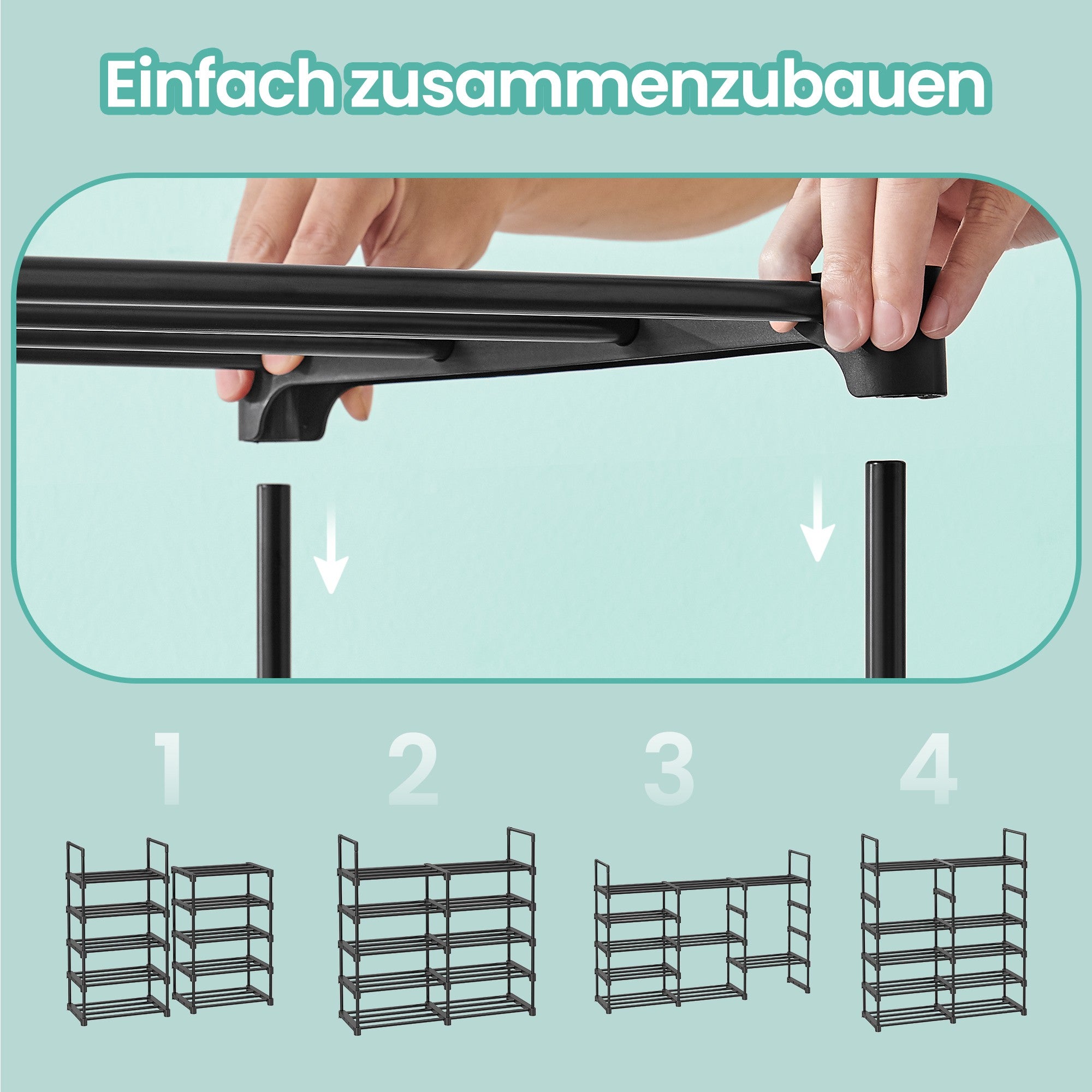 Schuhregal mit 10 Ebenen, offener Schuhschrank hoch, Schuhständer schmal