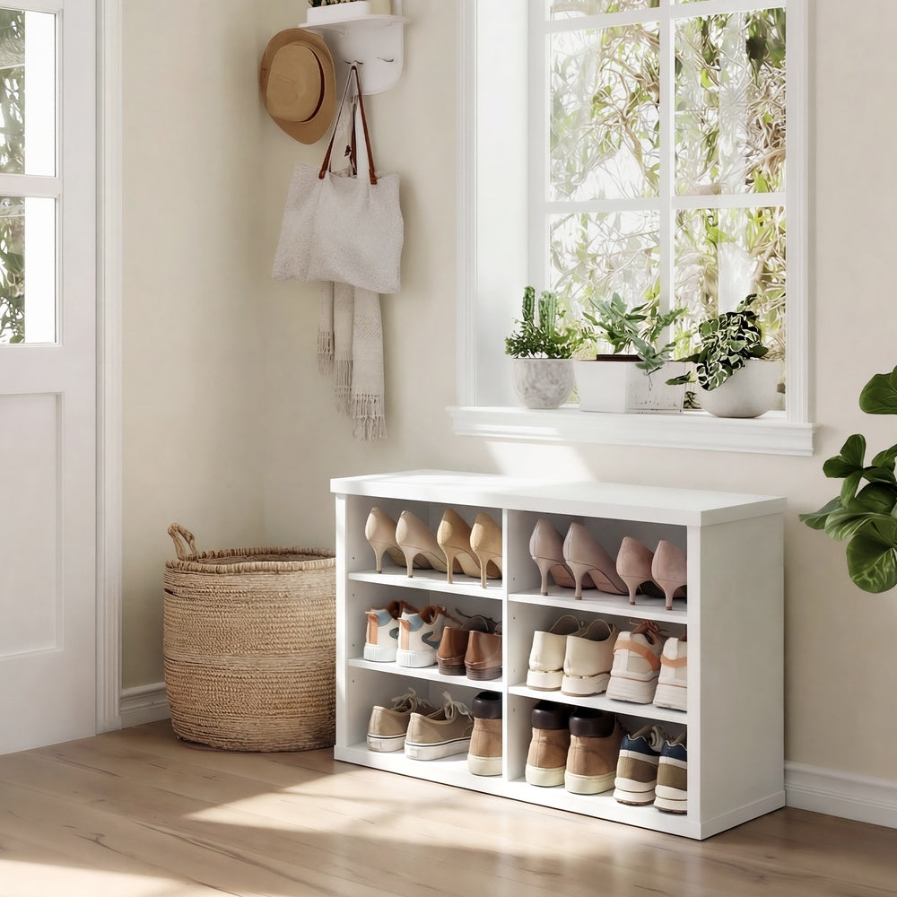 Sitzbank mit Stauraum, Schuhbank, Schuhregal 6 Fächer