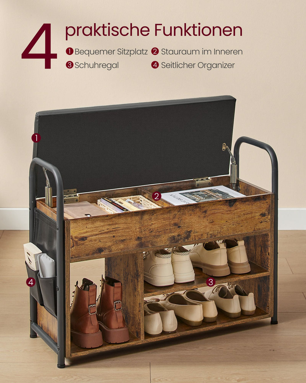 Schuhbank mit Sitzfläche und Tragegriffen 80,6 cm breit