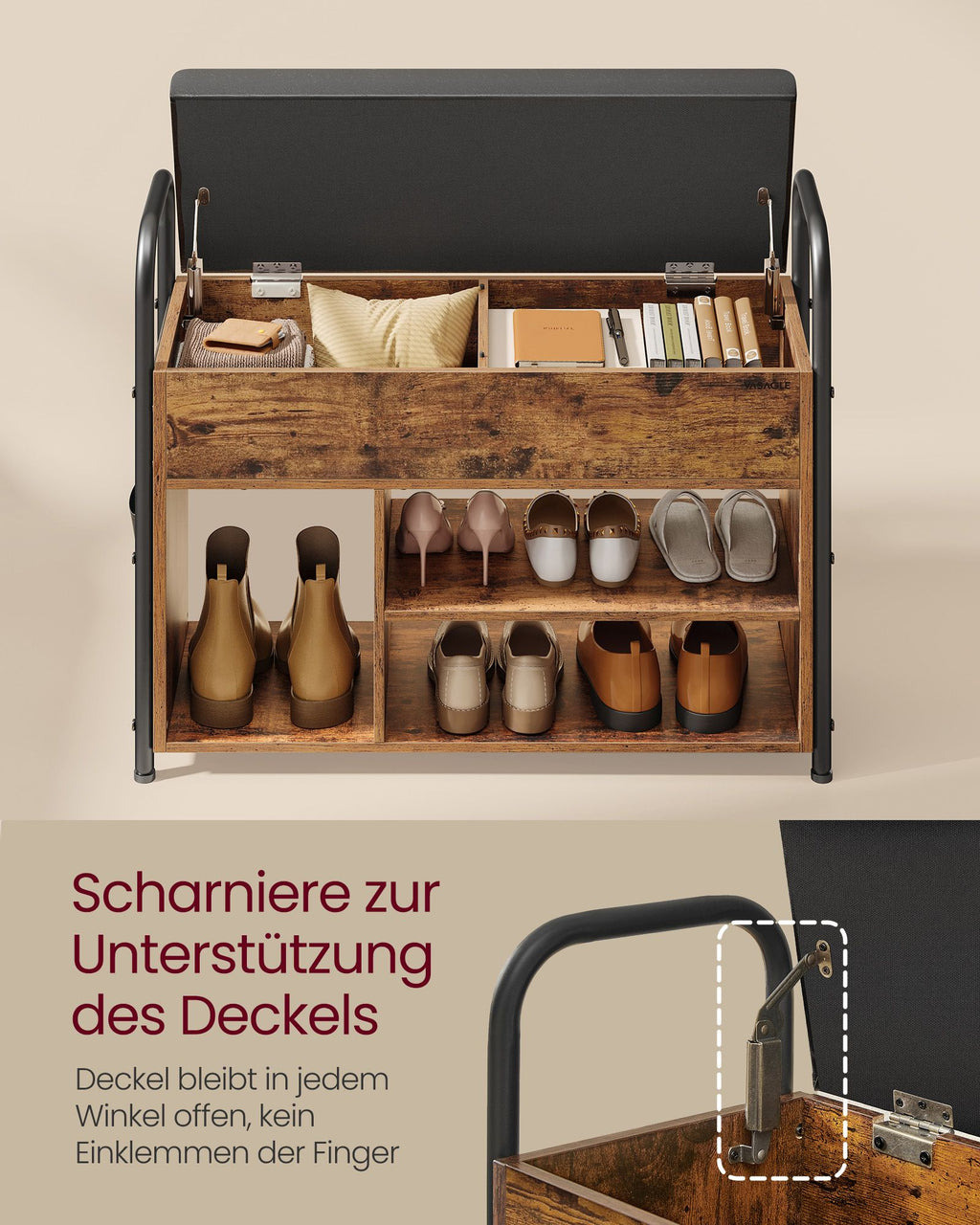 Schuhbank mit Sitzfläche und Tragegriffen 80,6 cm breit