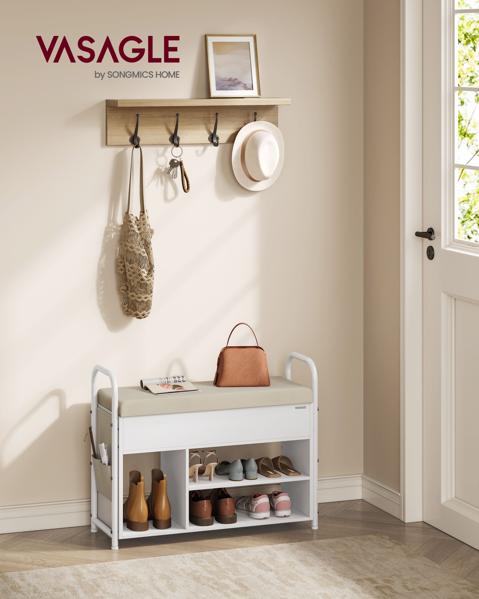Schuhbank mit Sitzfläche und Stauraum cappuccinobeige