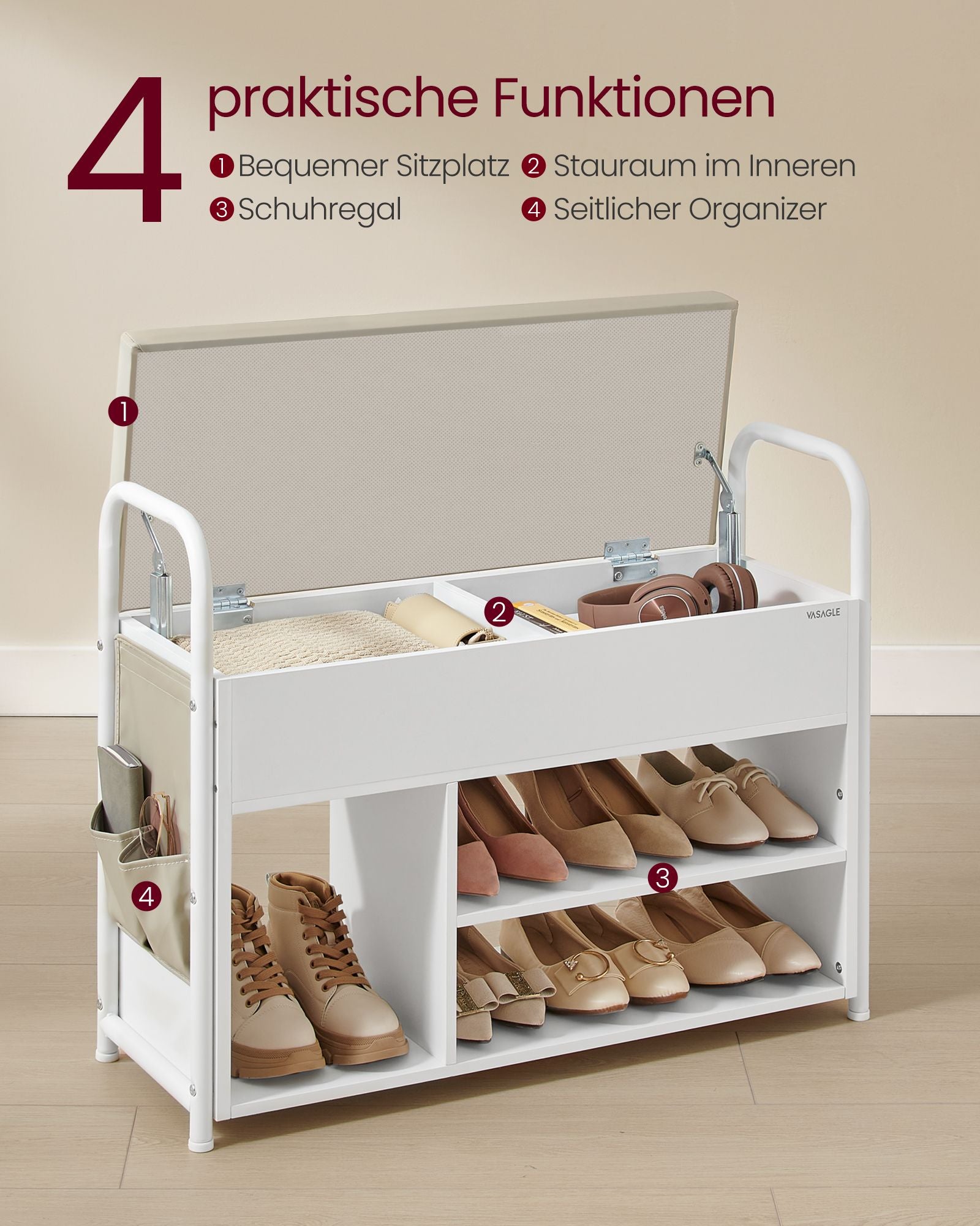 Schuhbank mit Sitzfläche und Stauraum cappuccinobeige