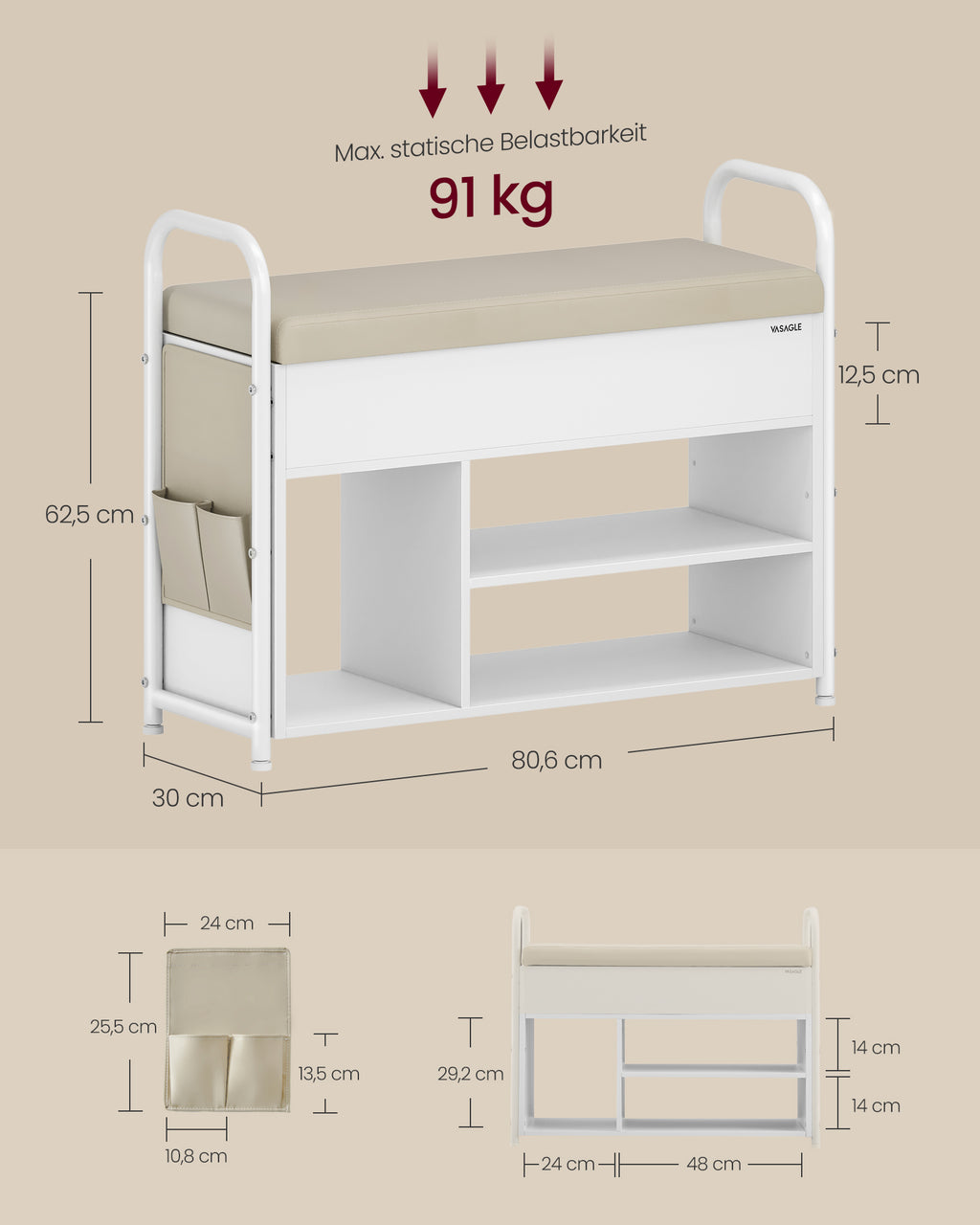 Schuhbank mit Sitzfläche und Stauraum cappuccinobeige