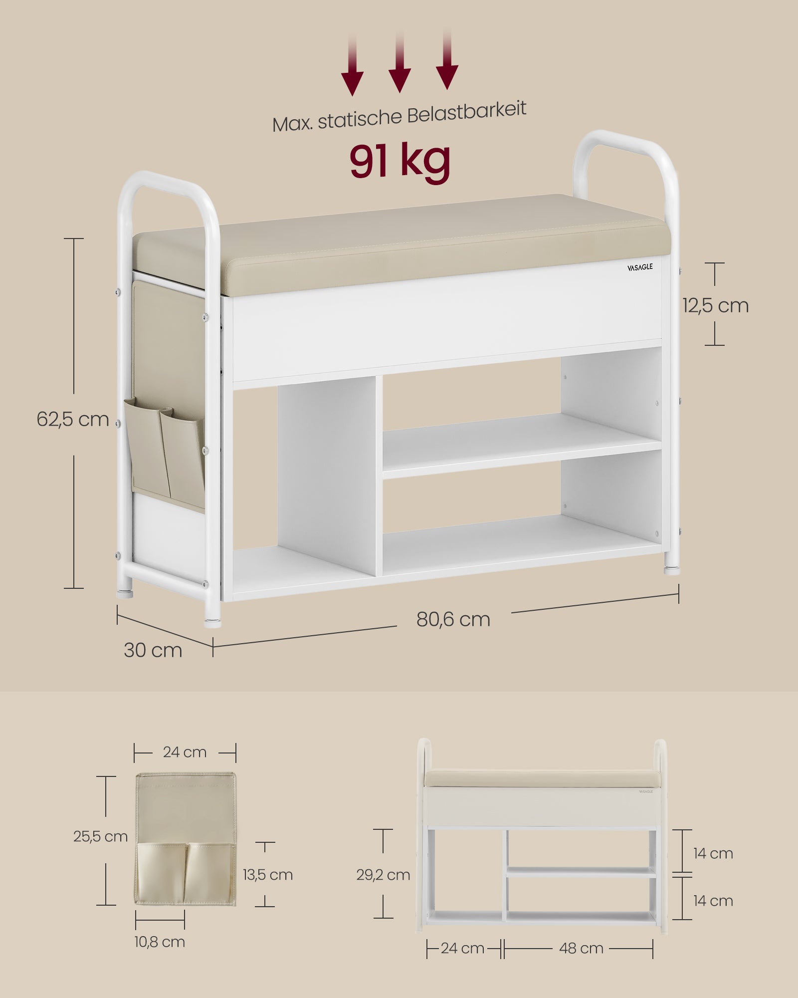 Schuhbank mit Sitzfläche und Stauraum cappuccinobeige