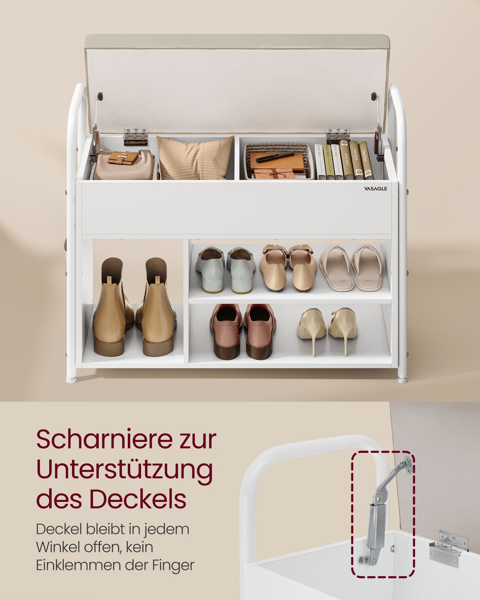 Schuhbank mit Sitzfläche und Stauraum cappuccinobeige