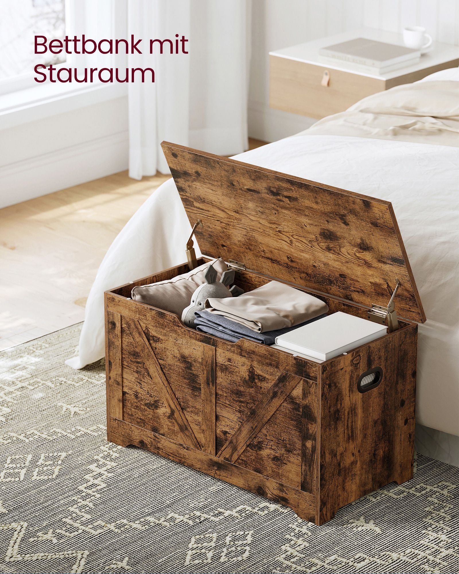 Sitzbank mit Stauraum Scheunenstil vintagebraun