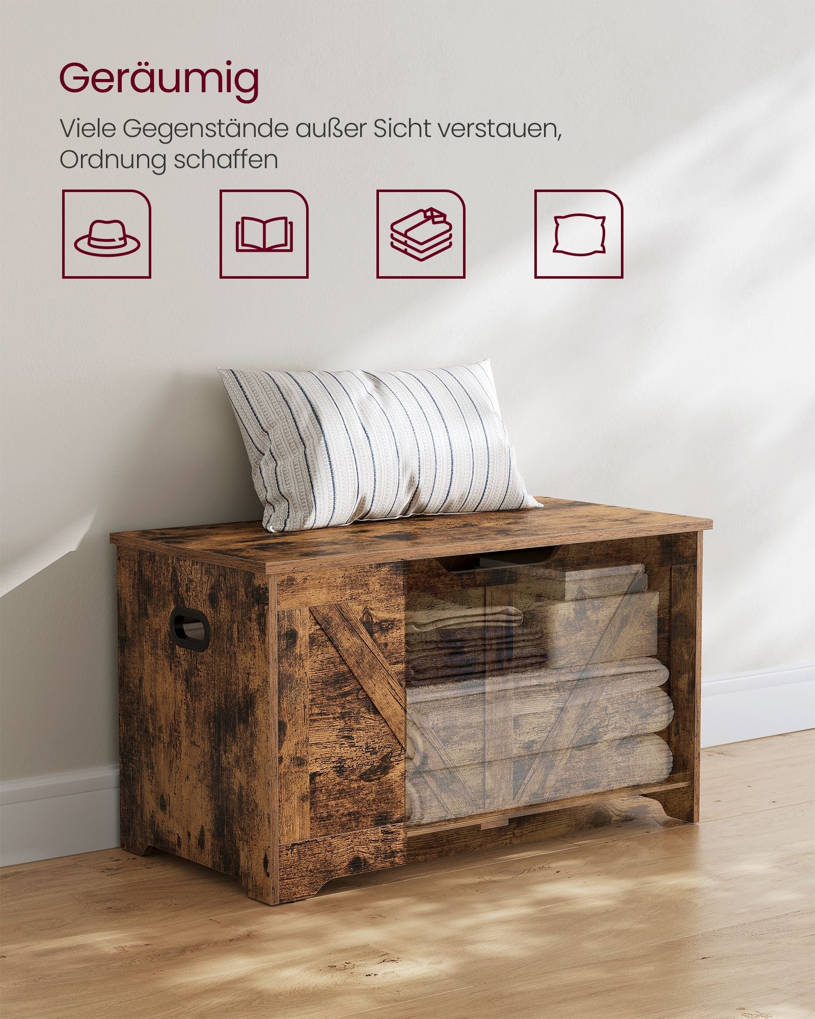 Sitzbank mit Stauraum Scheunenstil vintagebraun