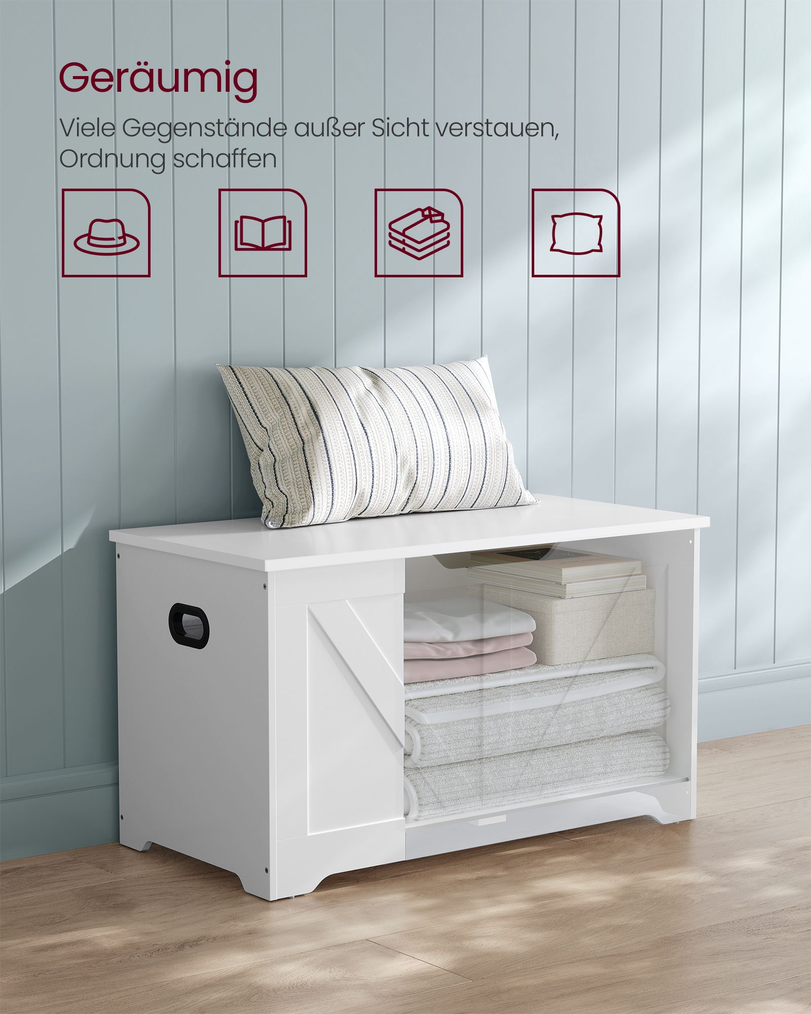 Sitzbank mit Stauraum Scheunenstil weiß