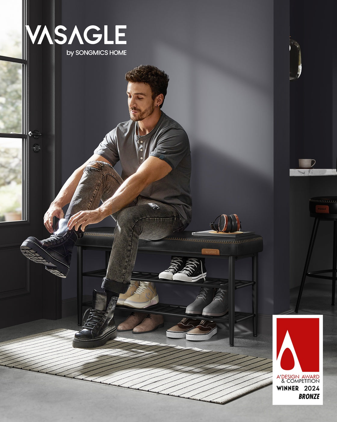 EKHO Kollektion Schuhbank mit Nähten 30 x 100 x 50 cm tintenschwarz