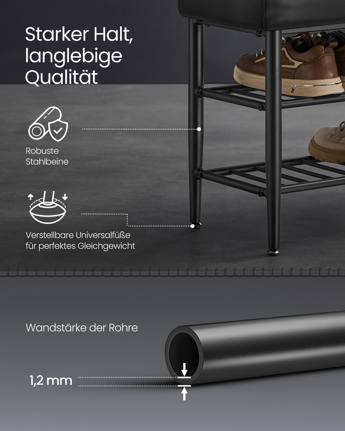 EKHO Kollektion Schuhbank mit Nähten 30 x 100 x 50 cm tintenschwarz