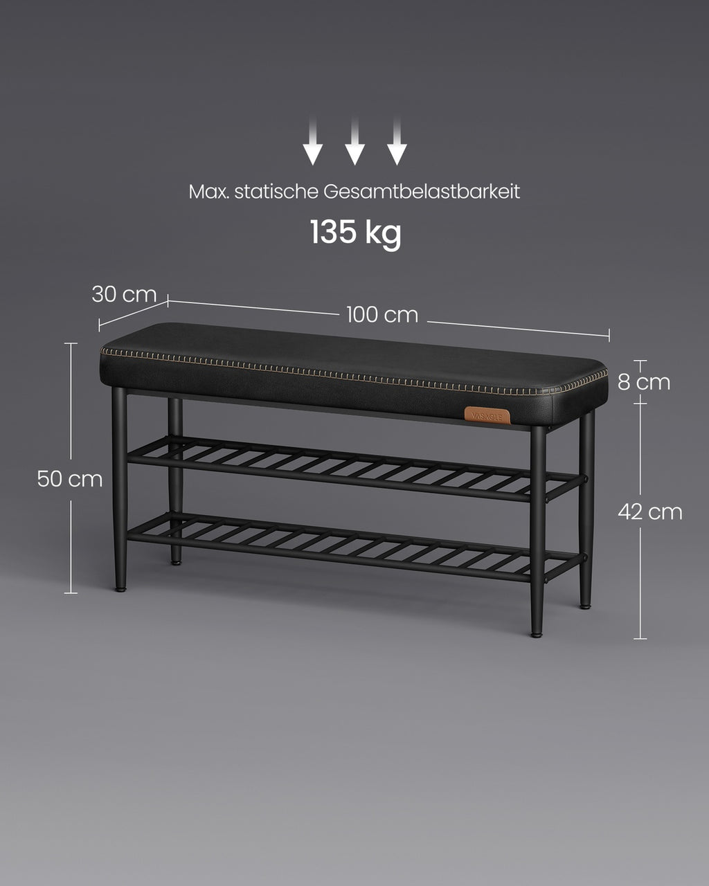 EKHO Kollektion Schuhbank mit Nähten 30 x 100 x 50 cm tintenschwarz