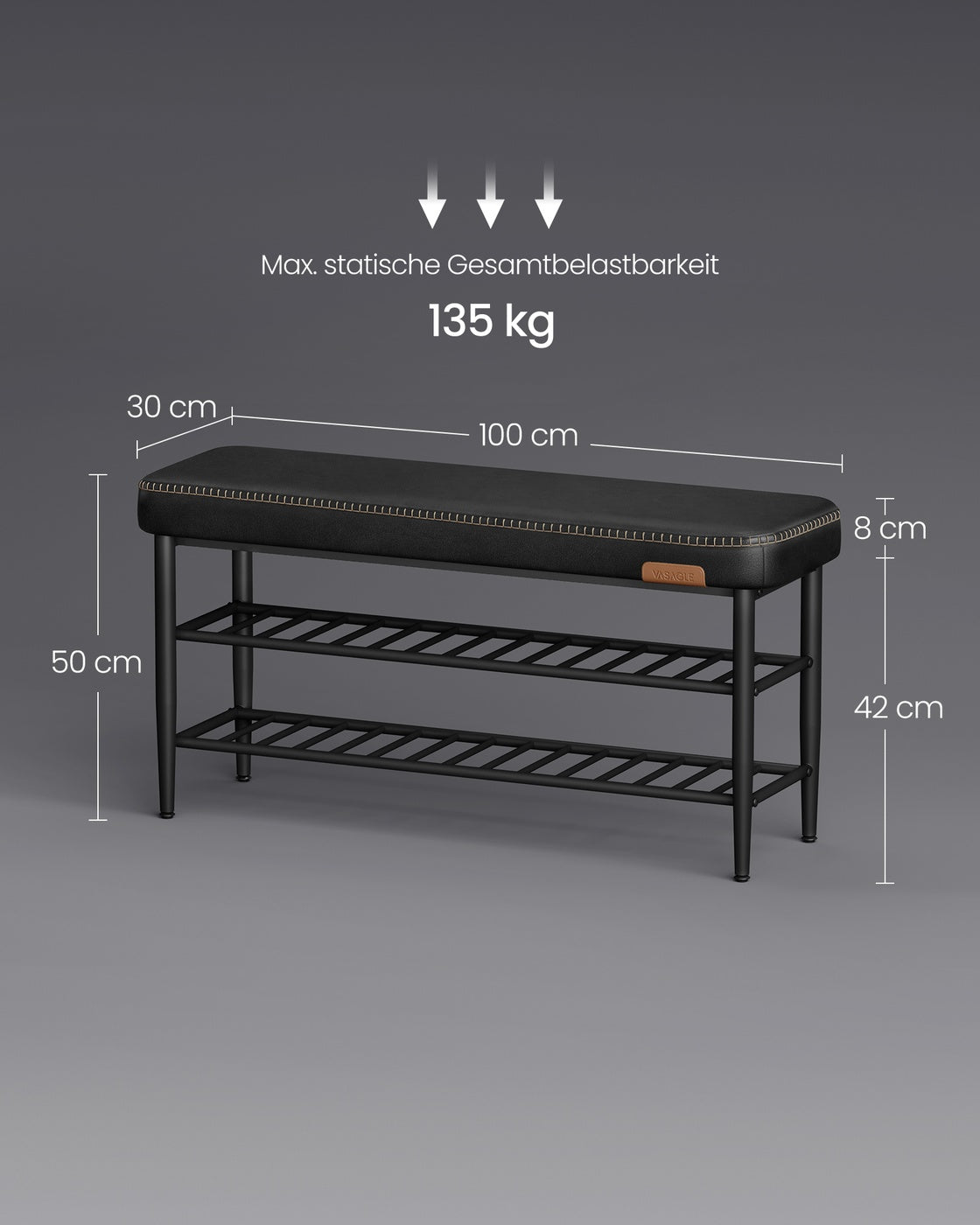 EKHO Kollektion Schuhbank mit Nähten 30 x 100 x 50 cm tintenschwarz