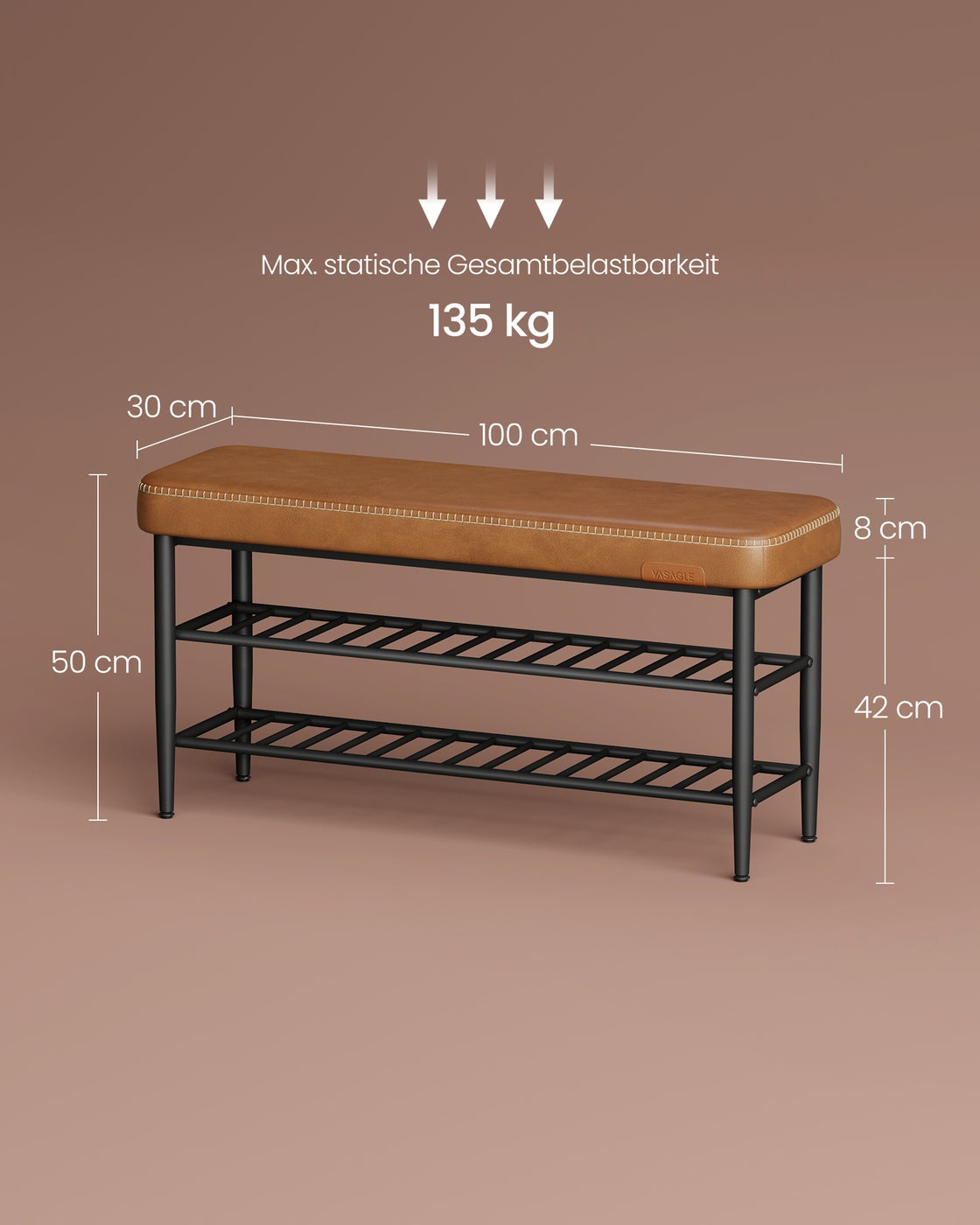 EKHO Kollektion Schuhbank mit Nähten 30 x 100 x 50 cm karamellbraun