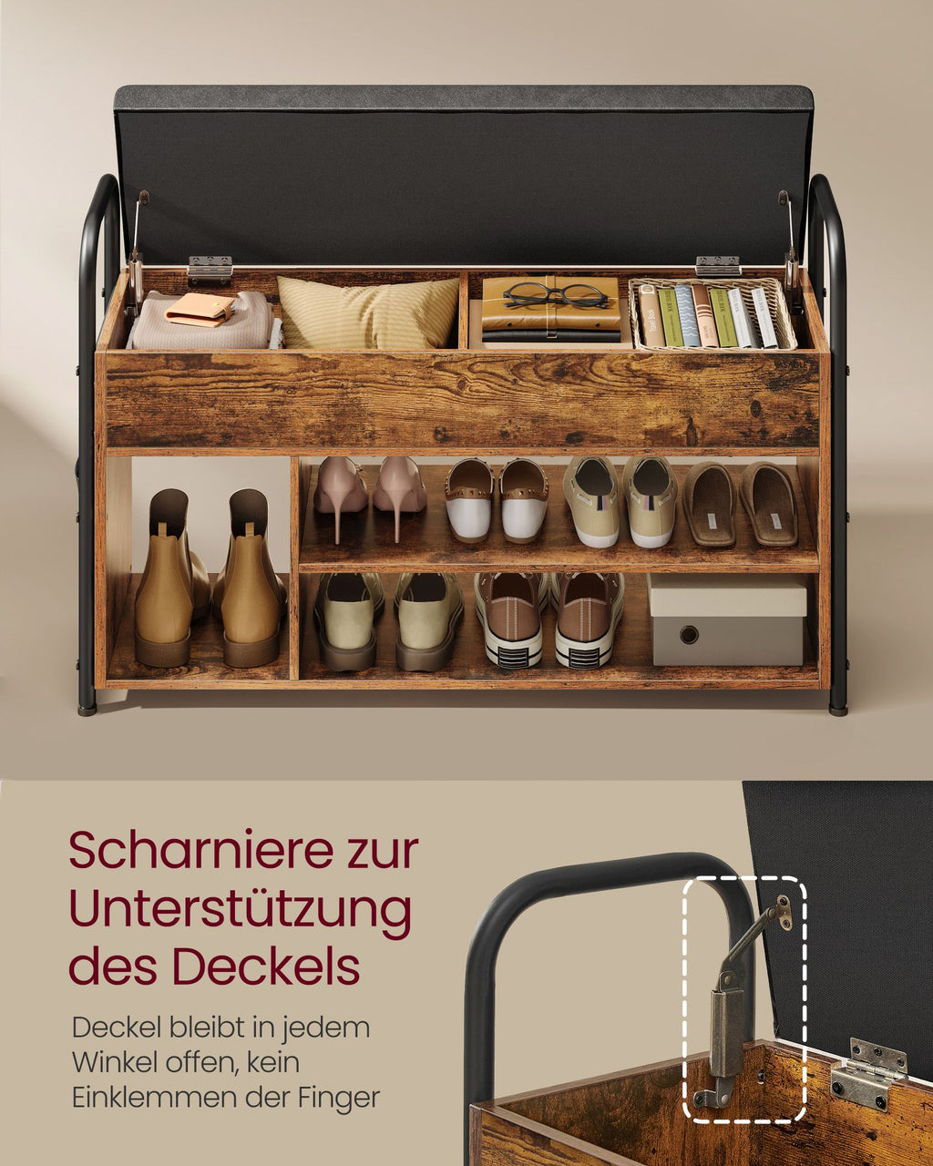 Schuhbank mit Sitzfläche und Tragegriffen 100,6 cm breit