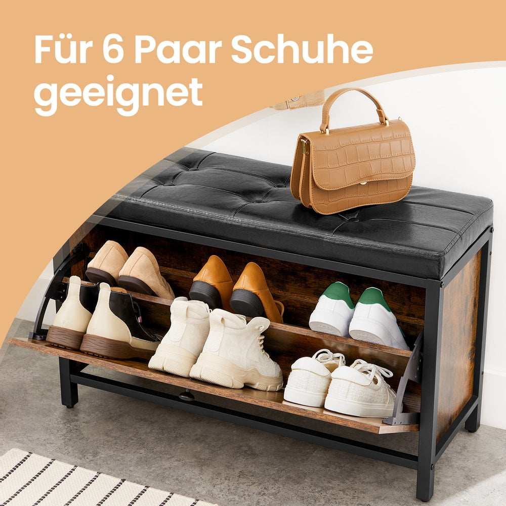 Schuhbank, gepolsterter Schuhorganizer mit Klappe, Schuhschrank für 6 Paar Schuhe