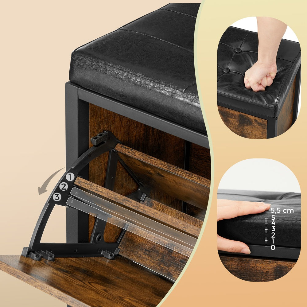 Schuhbank, gepolsterter Schuhorganizer mit Klappe, Schuhschrank für 6 Paar Schuhe