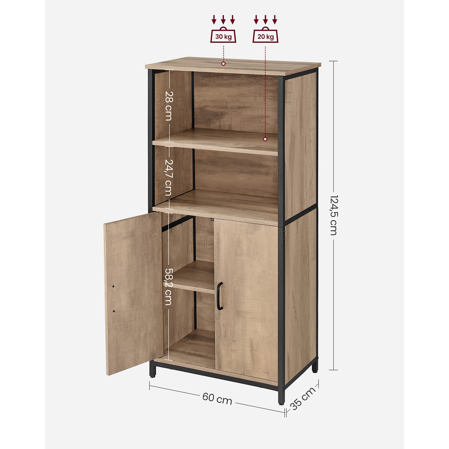 Küchenschrank mit verstellbaren Ablagen eichenbraun-schwarz