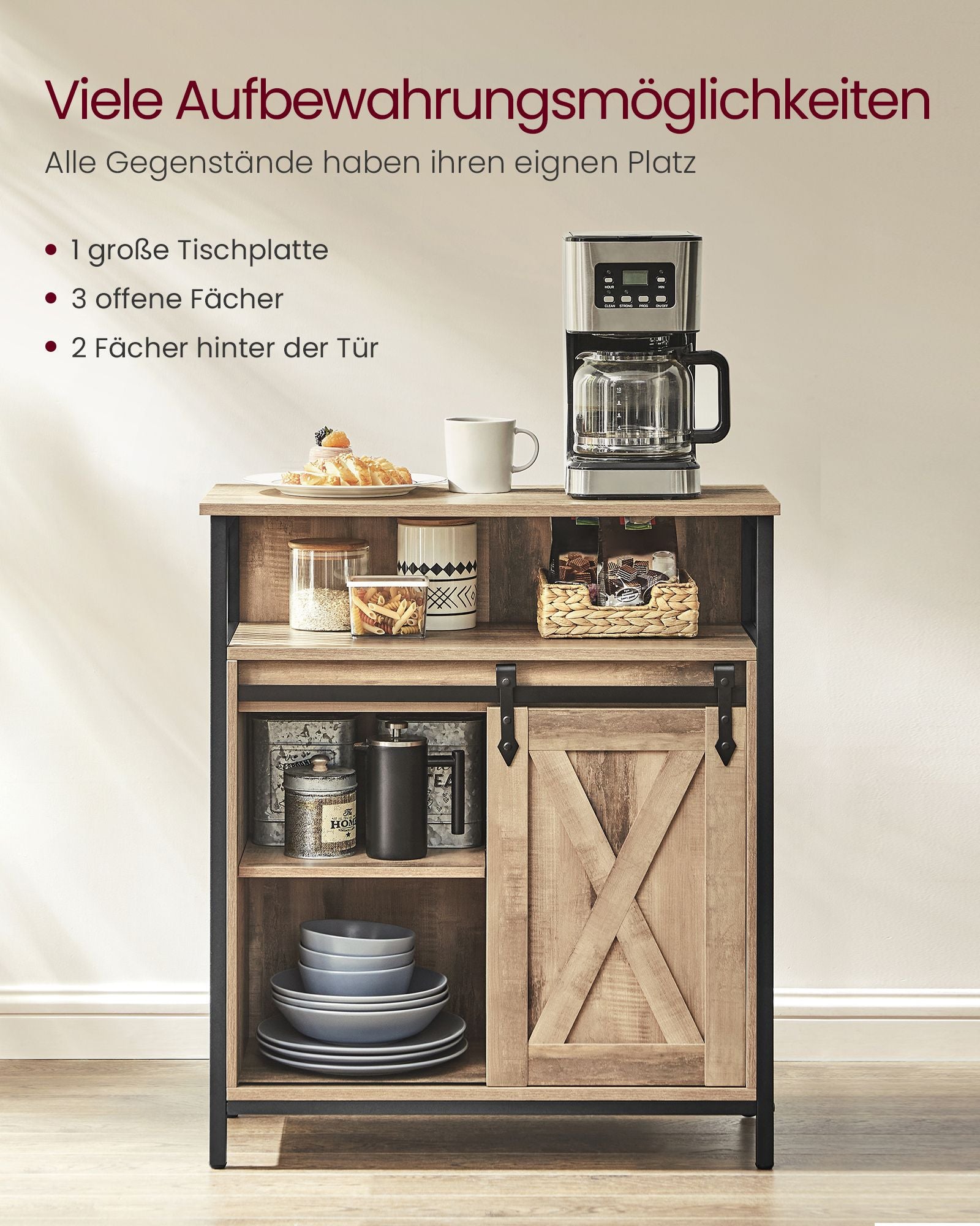 Sideboard mit Schiebetür Landhausstil eichenbraun-schwarz