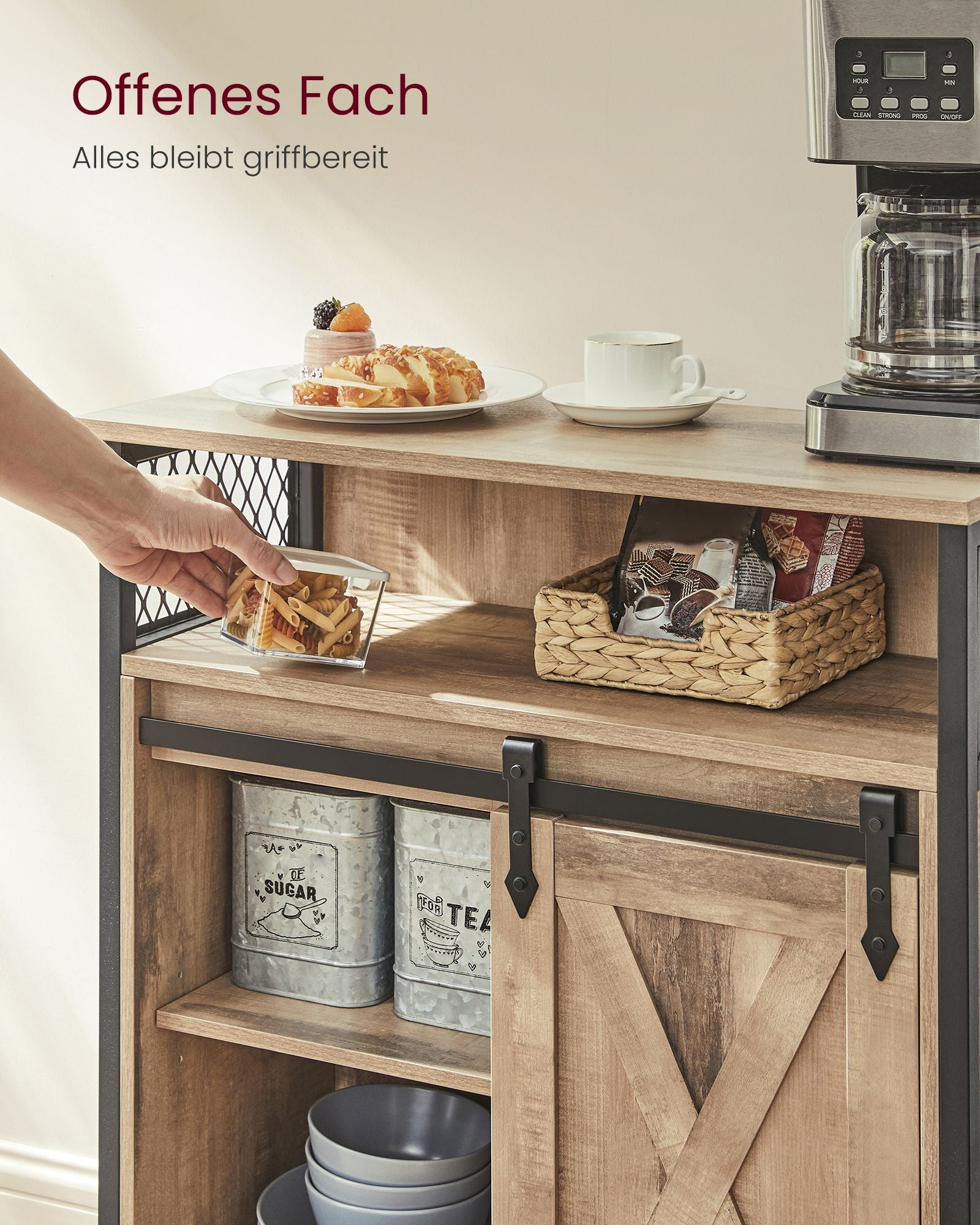 Sideboard mit Schiebetür Landhausstil eichenbraun-schwarz