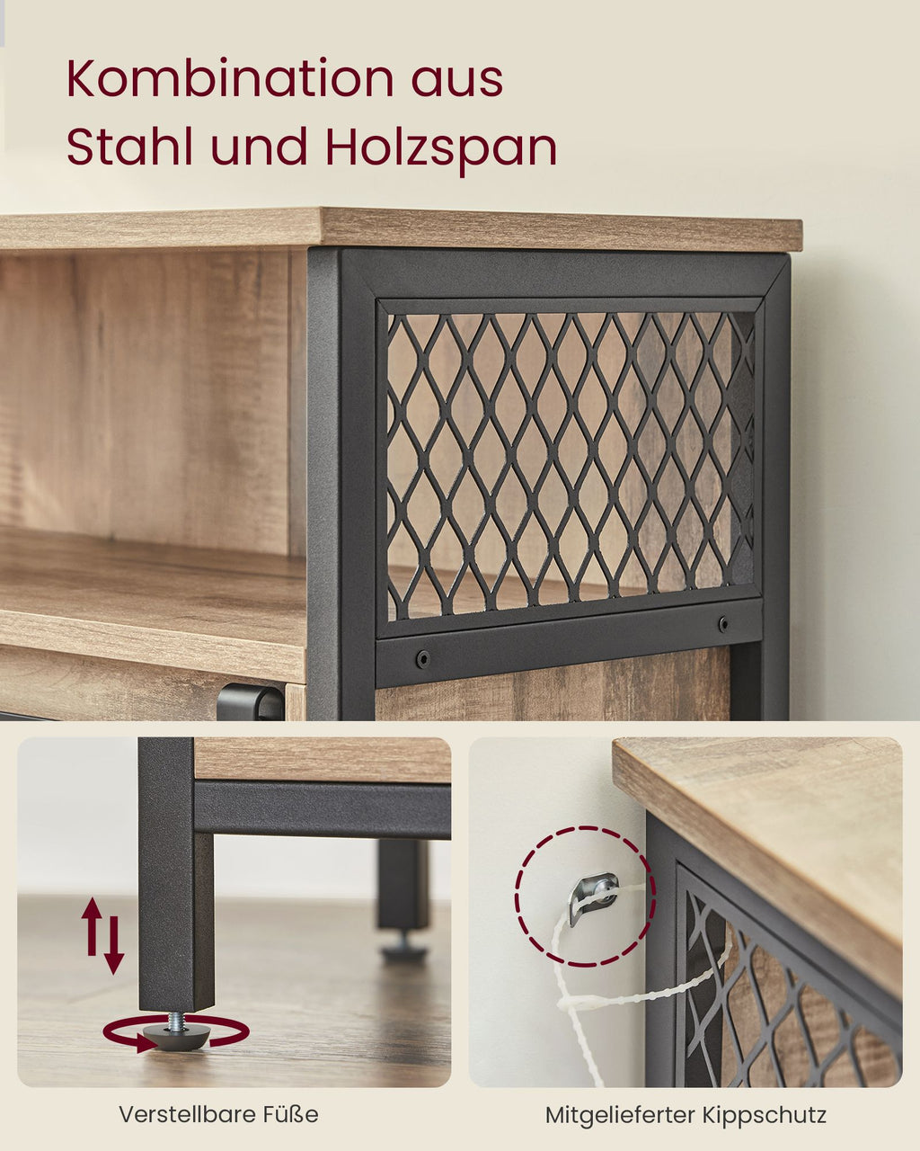 Sideboard mit Schiebetür Landhausstil eichenbraun-schwarz