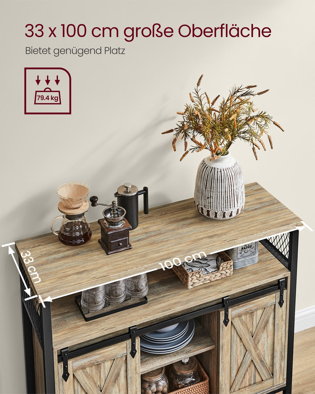 Sideboard mit Schiebetüren und Ablagen