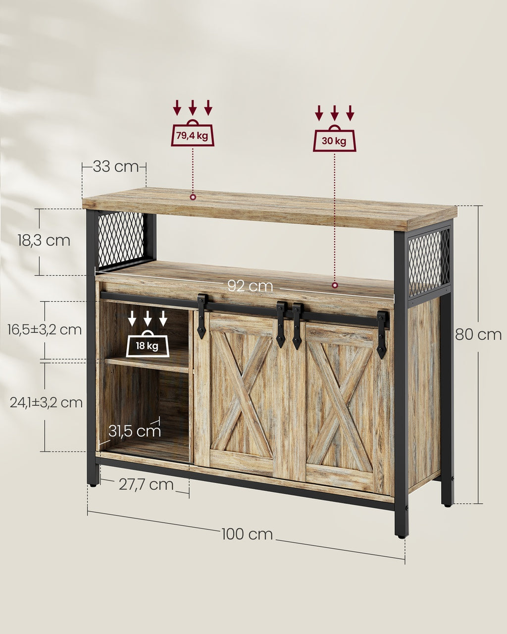 Sideboard mit Schiebetüren und Ablagen