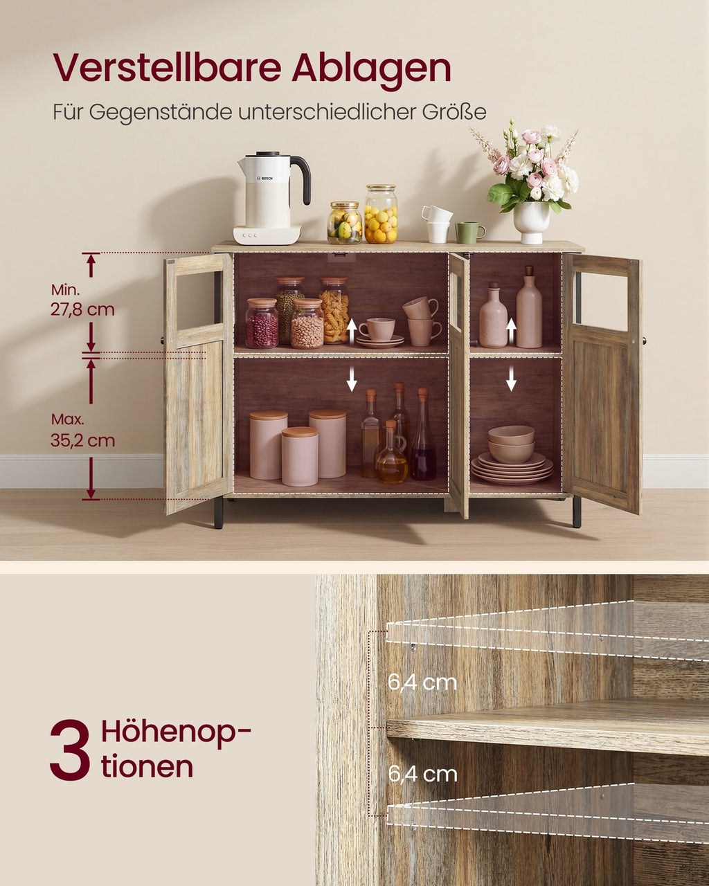 Sideboard blausteinbraun-mattschwarz Glastüren Stahlrahmen