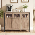 VASAGLE Sideboard, Küchenschrank, Aufbewahrungsschrank, mit Glastüren, für Wohnzimmer, Küche, Esszimmer, Stahlrahmen, Industriestil, kamelbraun-tintenschwarz LSC099K02