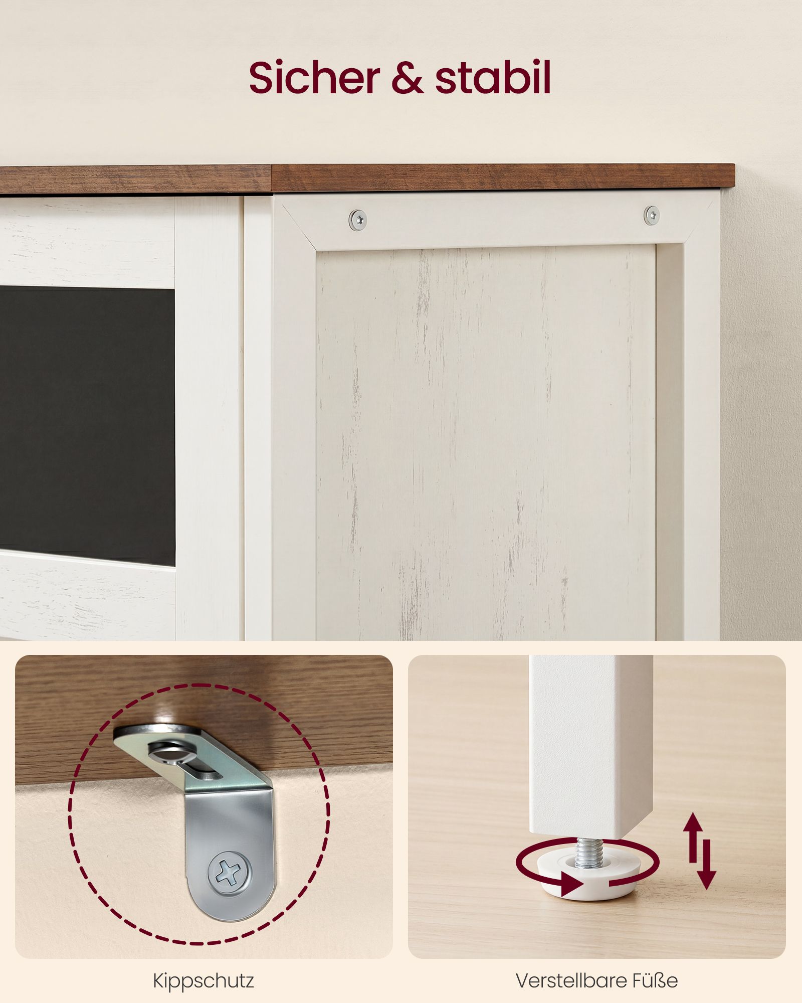 Sideboard wolkenweiß Glastüren Stahlrahmen Industriestil