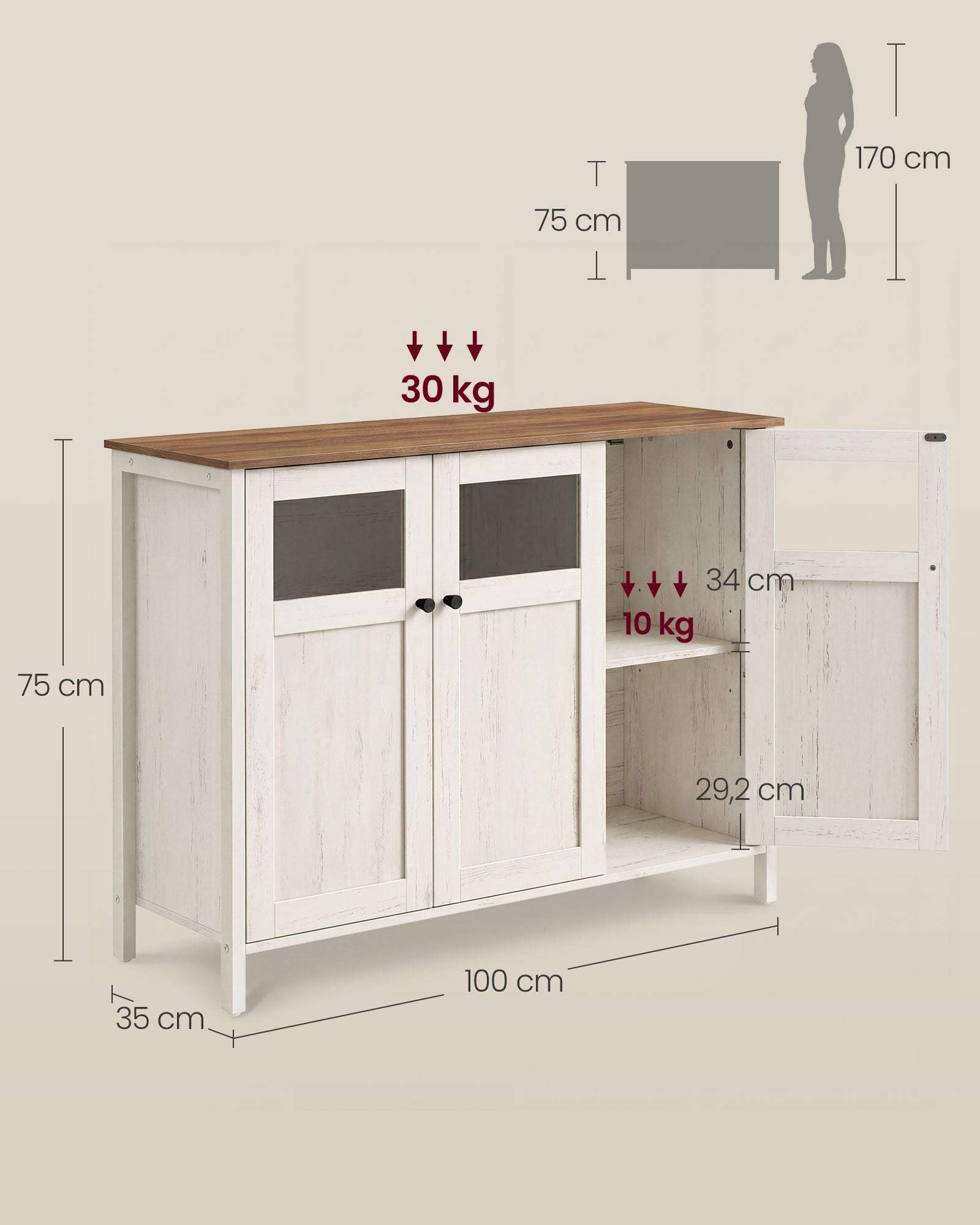 Sideboard wolkenweiß Glastüren Stahlrahmen Industriestil